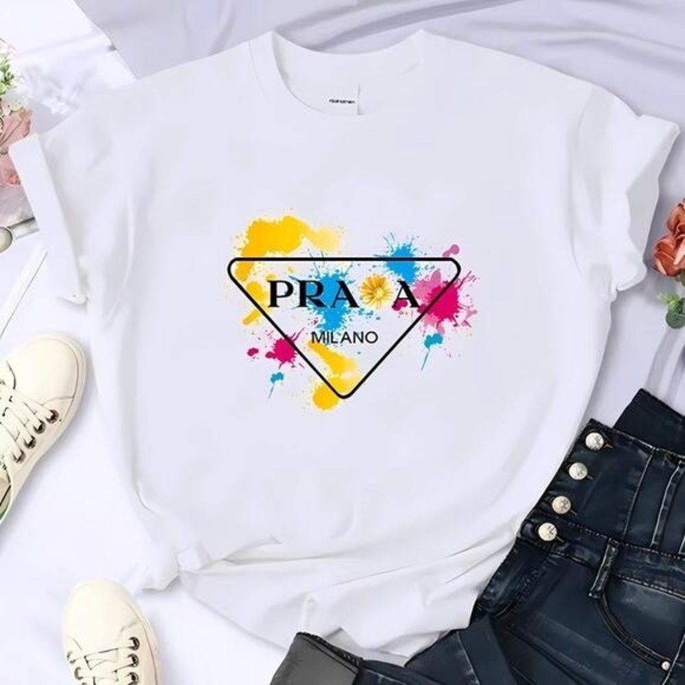 Prada Kids White Tee with Colorful Graphic